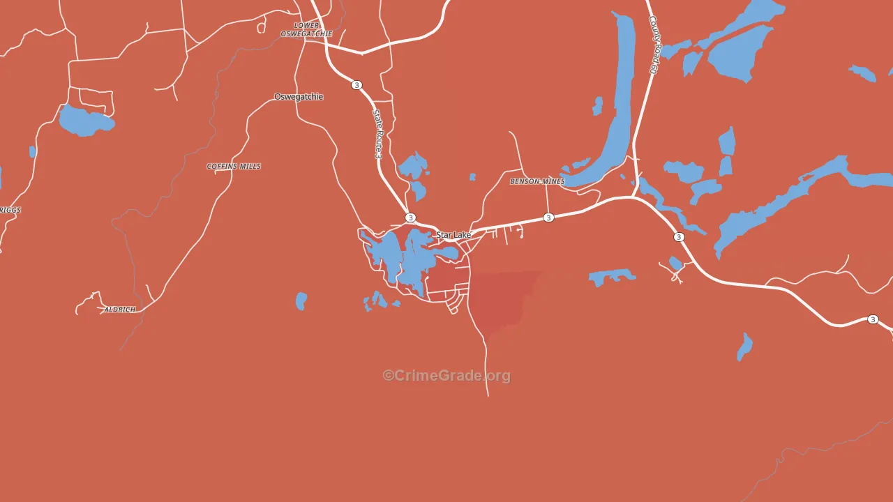 Star Lake, NY Map of Burglary Rates