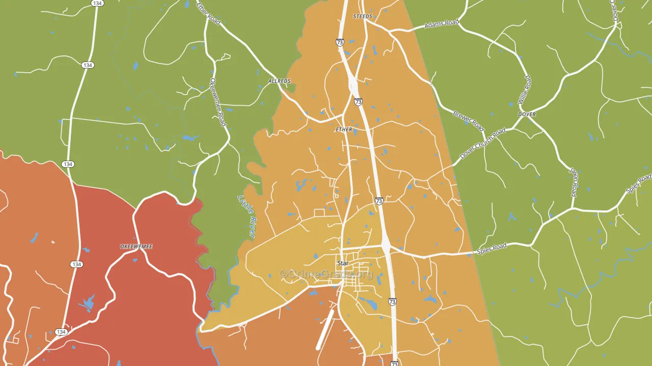 Star, NC Map of Burglary Rates