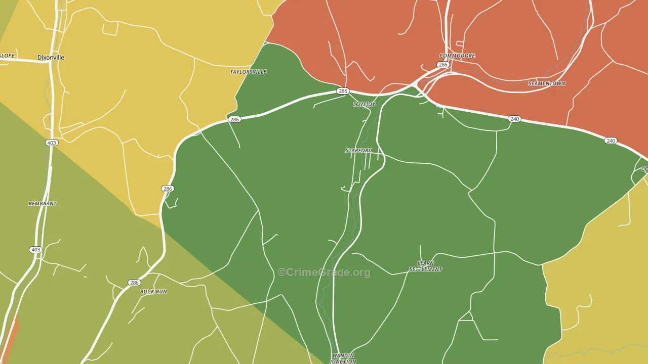 Starford, PA Map of Burglary Rates