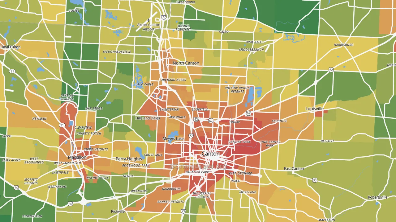 Stark County, OH Map of Burglary Rates