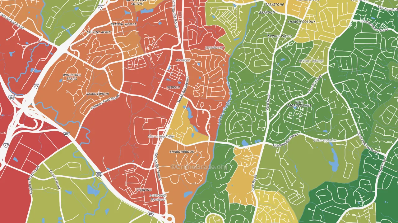 Starmount Forest-Charlotte, Charlotte, NC Map of Burglary Rates