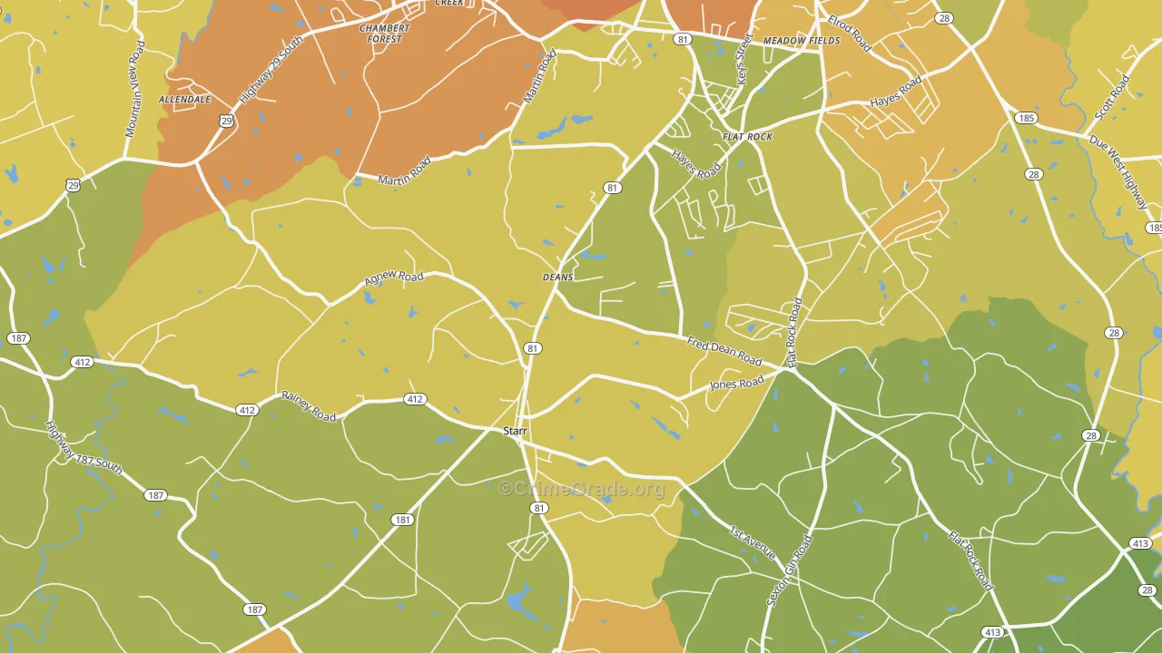 Starr, SC Map of Burglary Rates