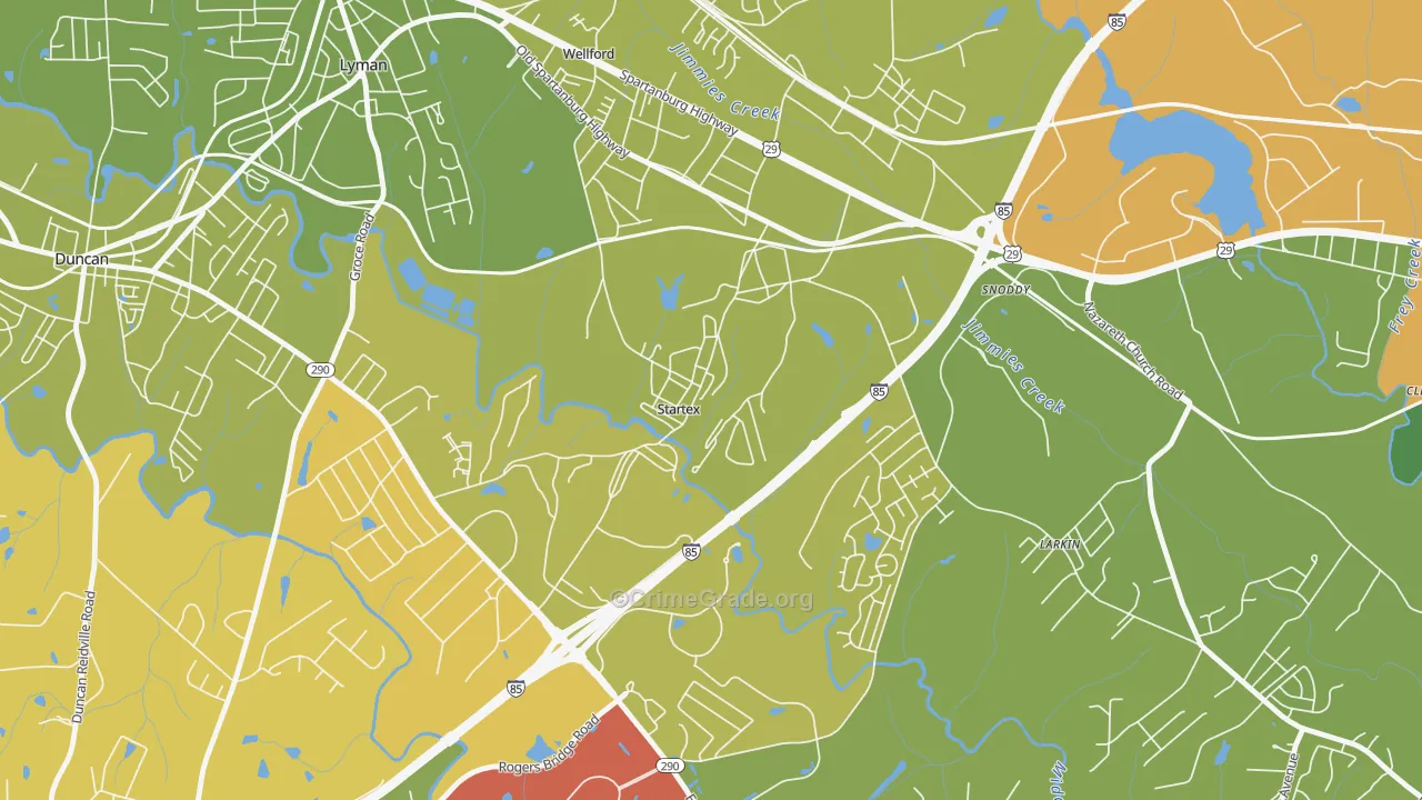 Startex, SC Map of Burglary Rates