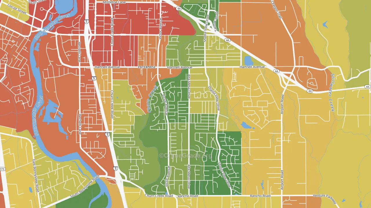 Starview, Redding, CA Map of Burglary Rates