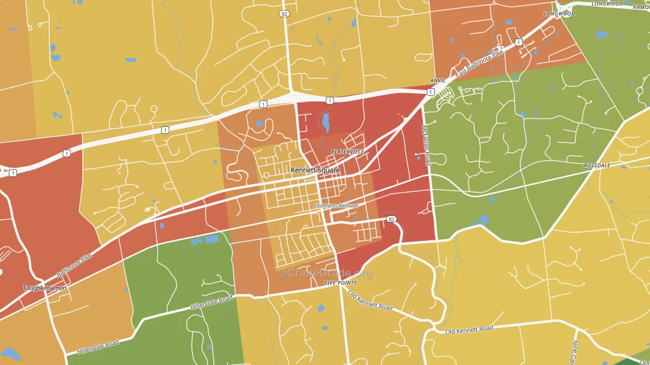 State and Cypress, Kennett Square, PA Map of Burglary Rates