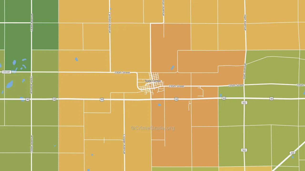 State Center, IA Map of Burglary Rates