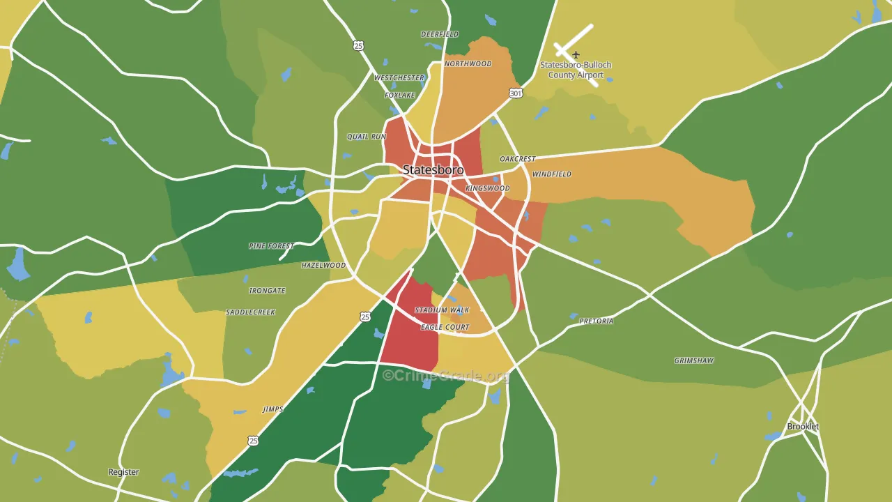 Statesboro, GA Map of Burglary Rates