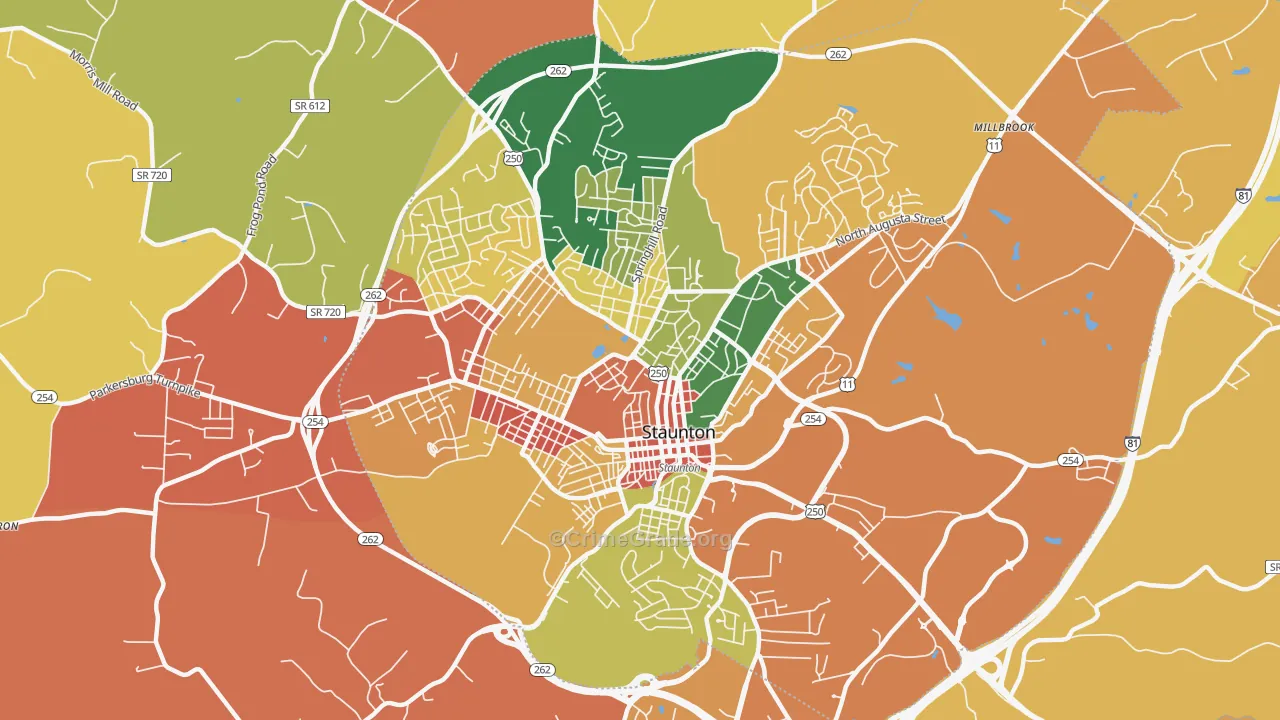 Staunton City, VA Map of Burglary Rates