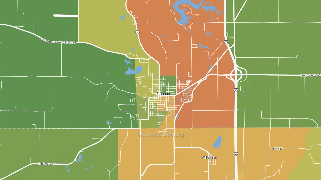 Staunton, IL Map of Burglary Rates