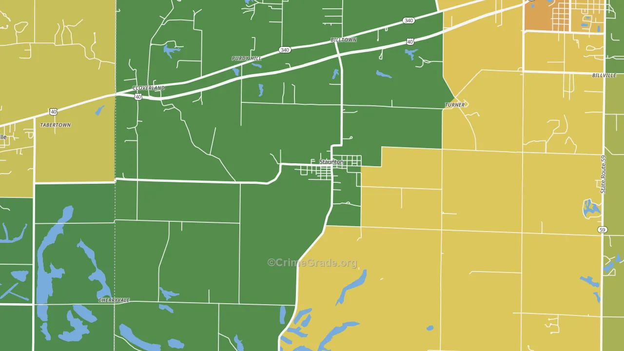 Staunton, IN Map of Burglary Rates