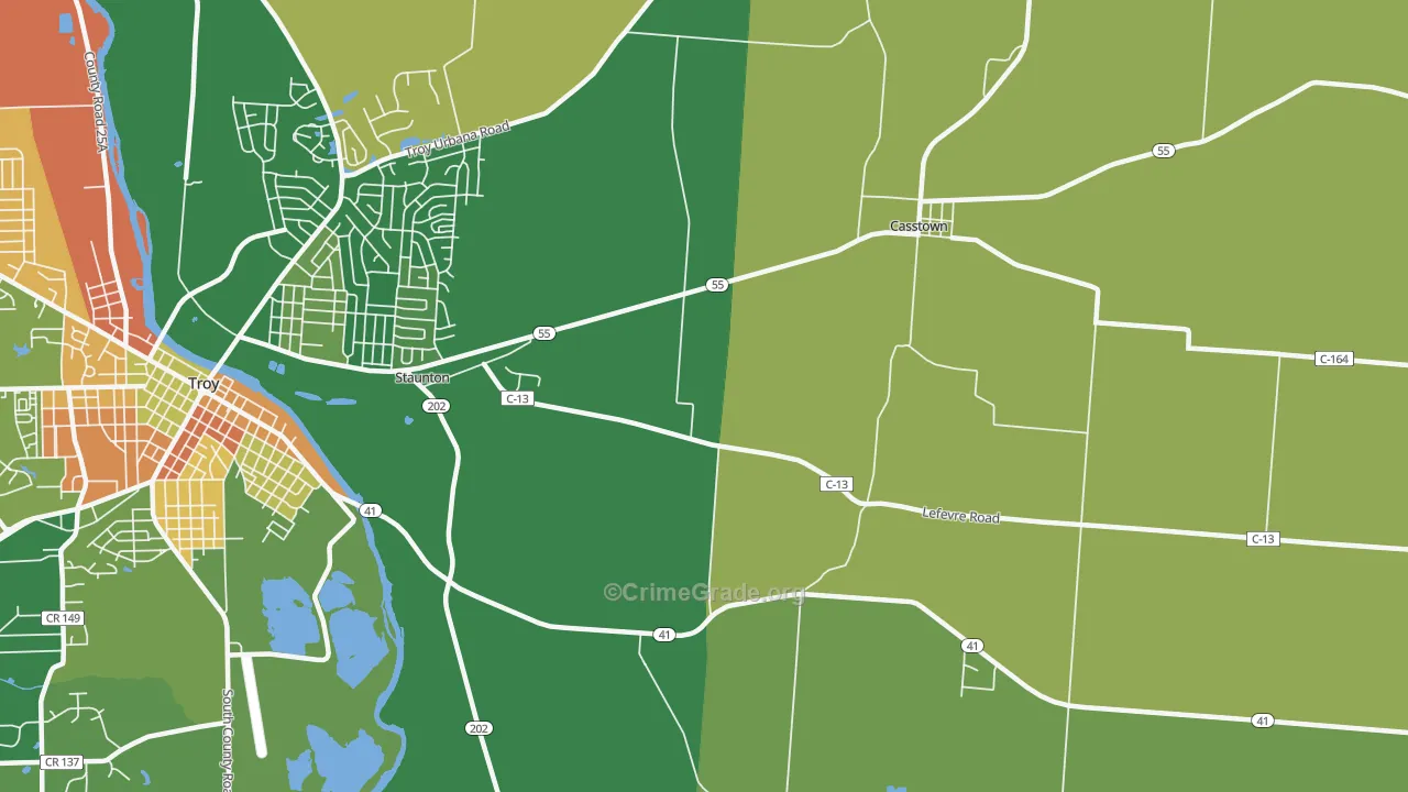 Staunton, OH Map of Burglary Rates