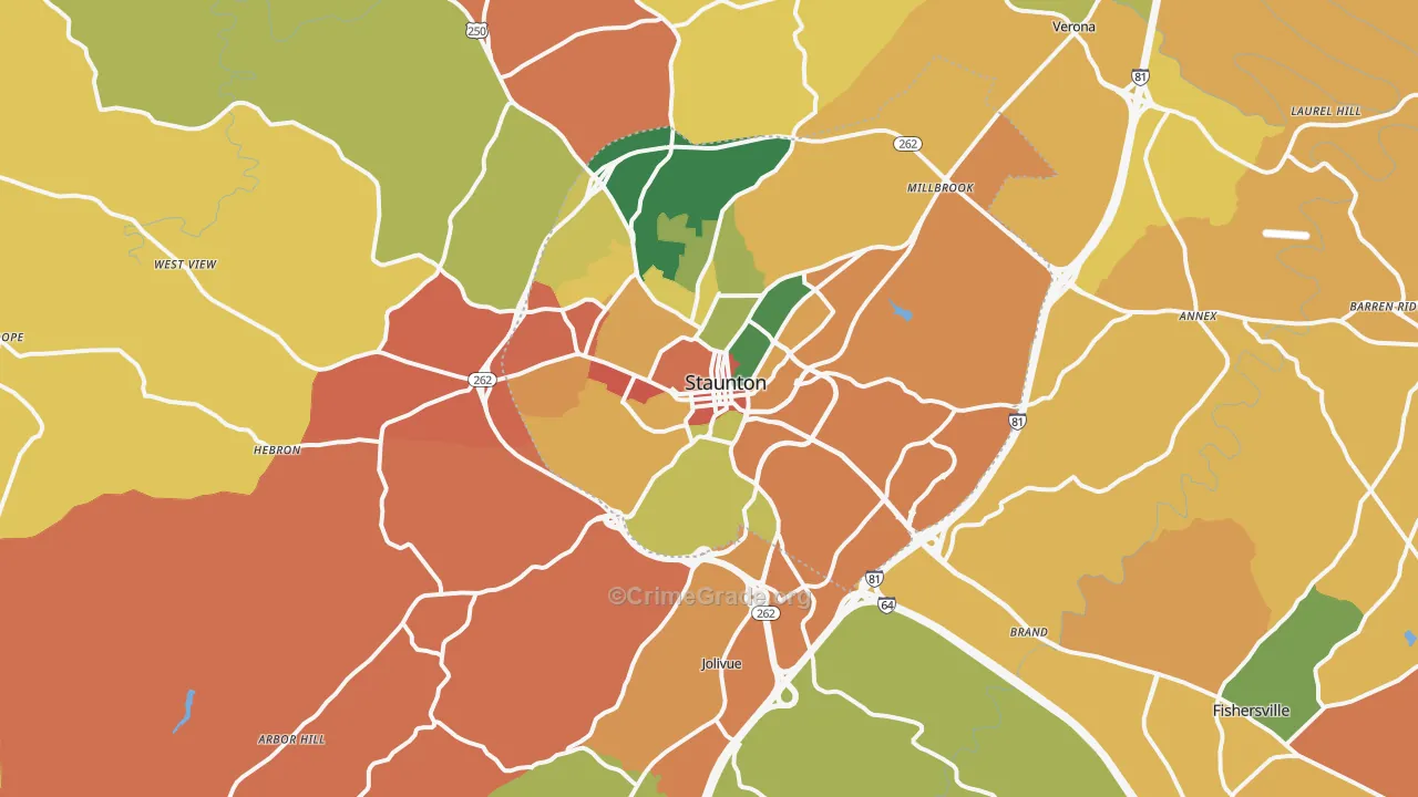 Staunton, VA Map of Burglary Rates