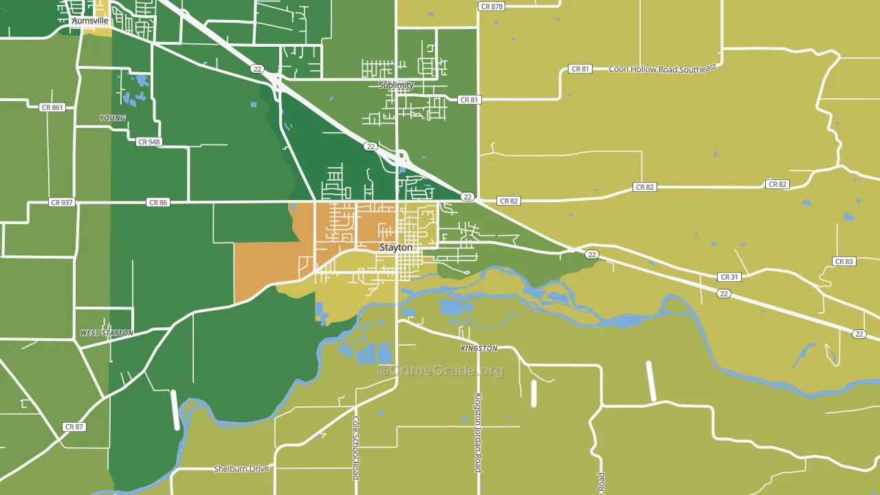 Stayton, OR Map of Burglary Rates