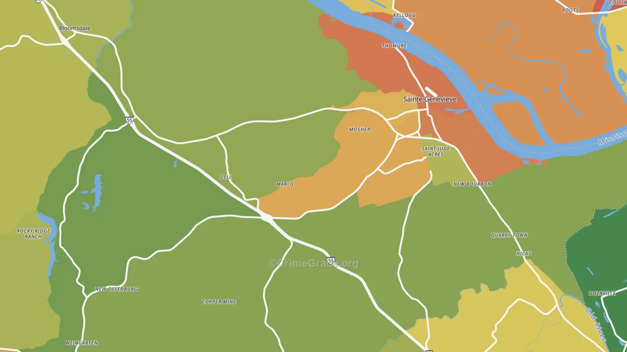 Ste. Genevieve, MO Map of Burglary Rates