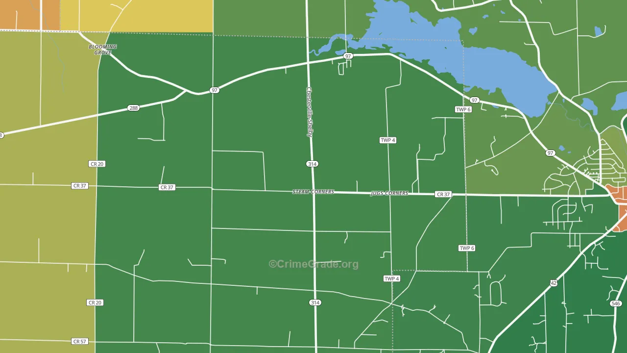 Steam Corners, OH Map of Burglary Rates
