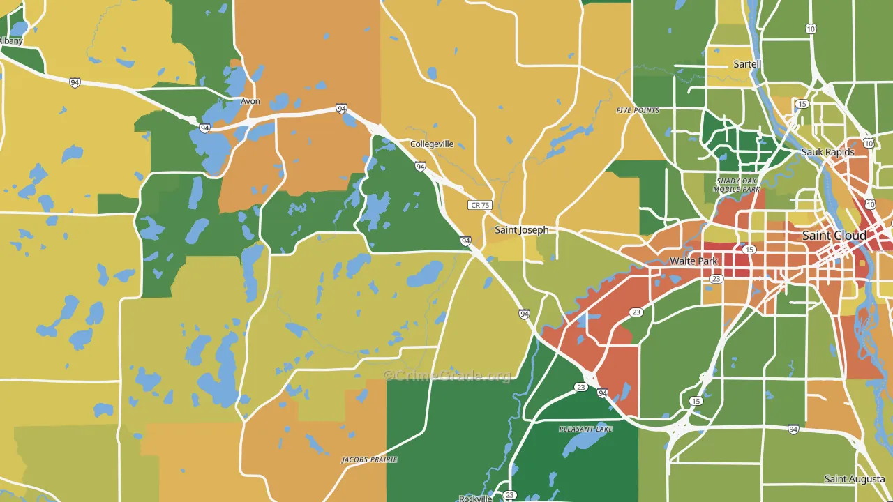 Stearns County, MN Map of Burglary Rates