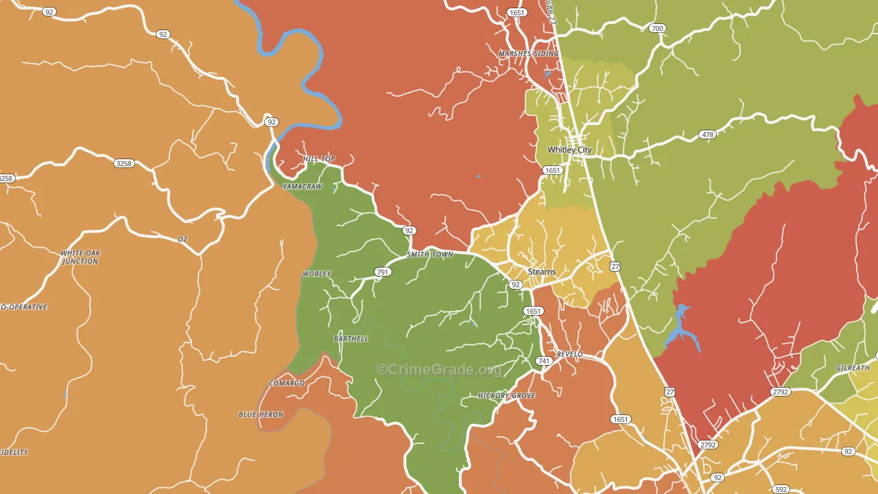 Stearns, KY Map of Burglary Rates