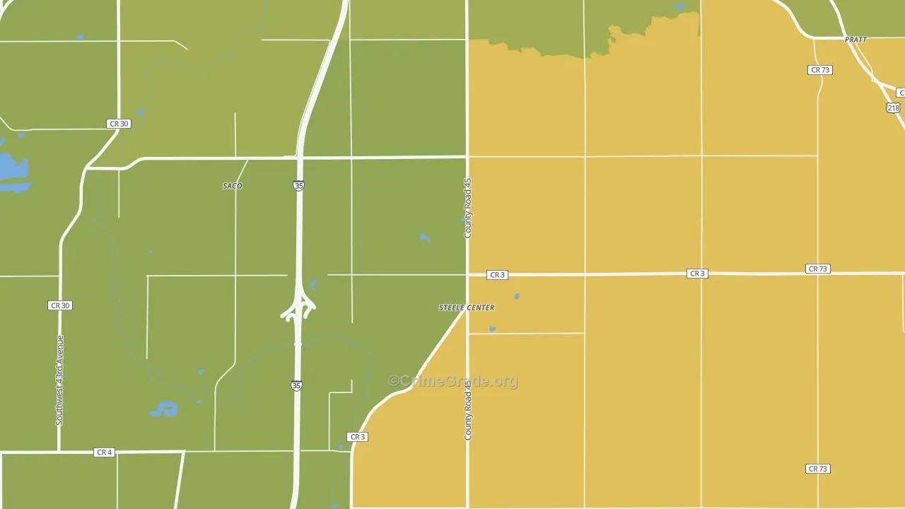 Steele Center, MN Map of Burglary Rates