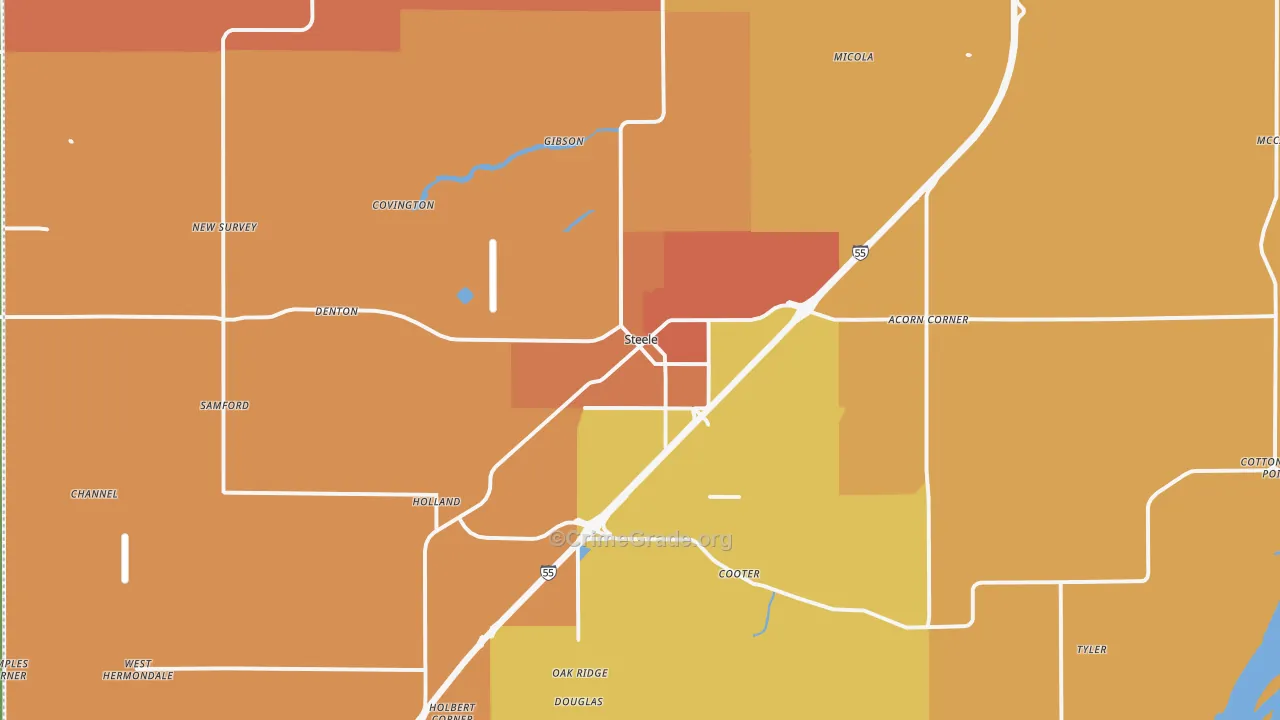 Steele, MO Map of Burglary Rates