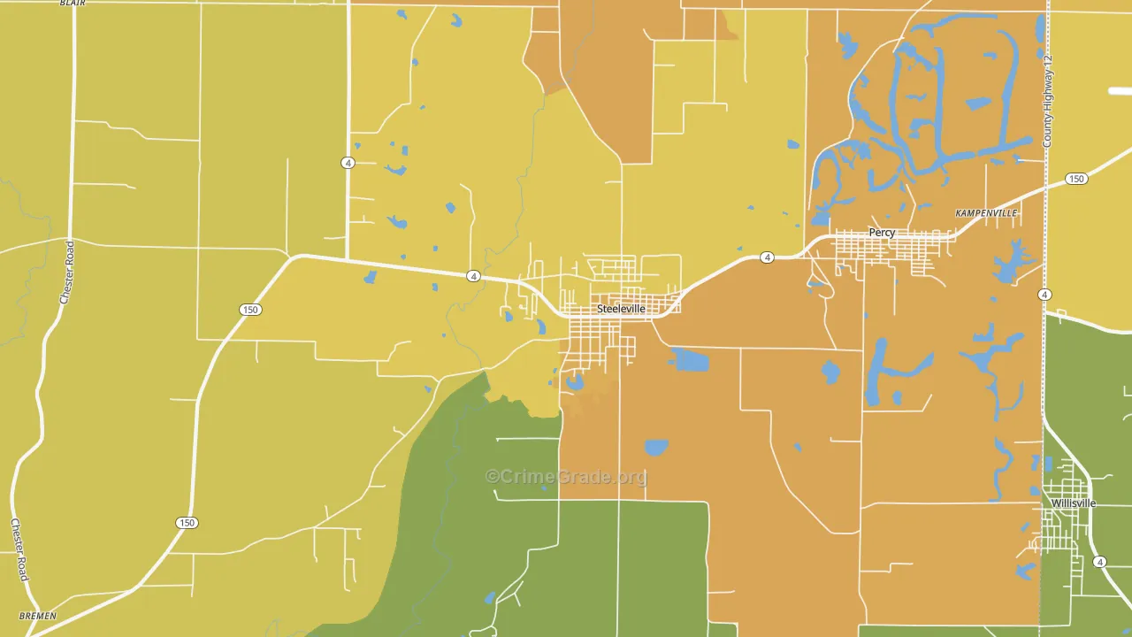 Steeleville, IL Map of Burglary Rates