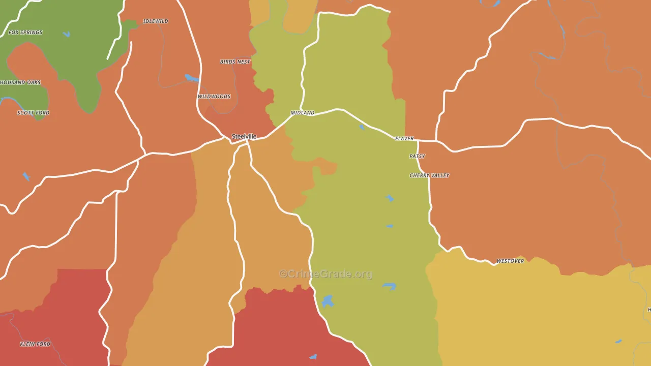Steelville, MO Map of Burglary Rates