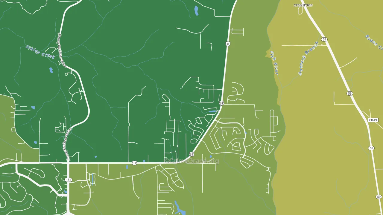 Steelwood, AL Map of Burglary Rates