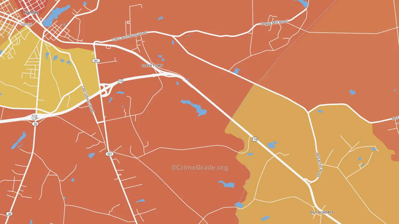 Steen Town, NC Map of Burglary Rates