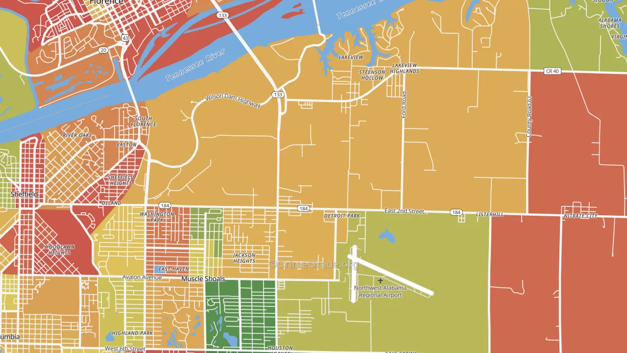 Steenson Hollow, AL Map of Burglary Rates