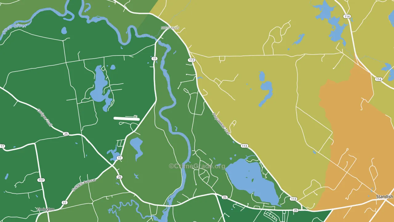 Steep Falls, ME Map of Burglary Rates