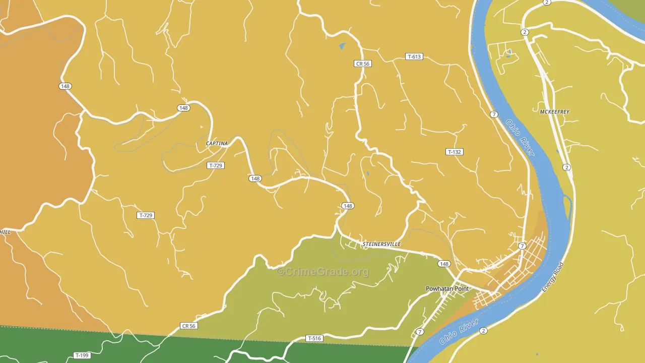 Steinersville, OH Map of Burglary Rates