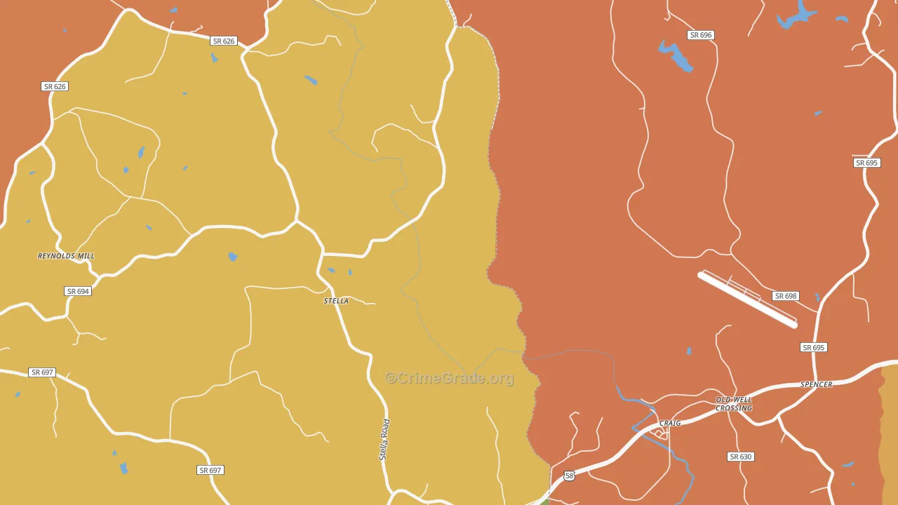 Stella, VA Map of Burglary Rates