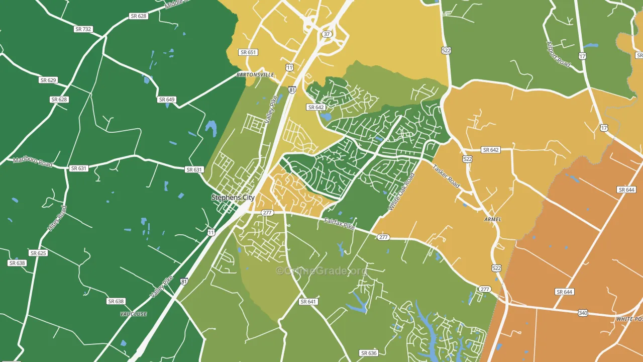 Stephens City, VA Map of Burglary Rates