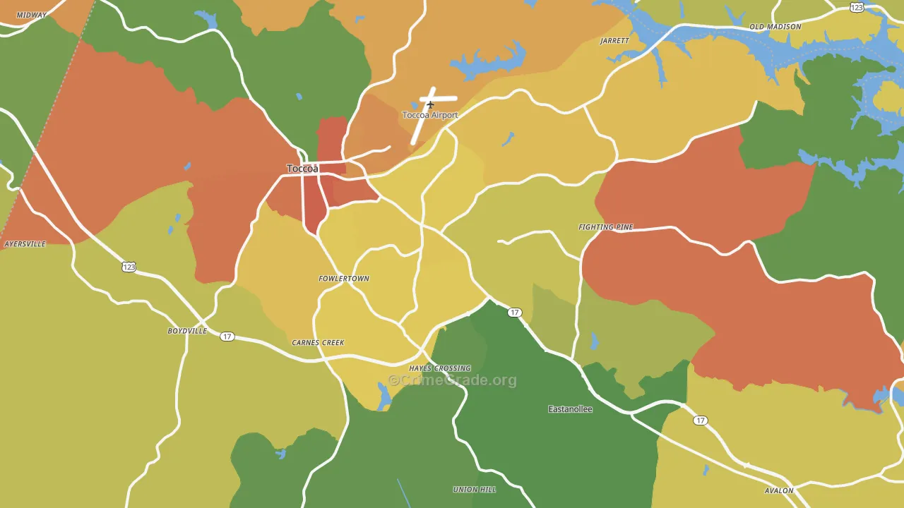 Stephens County, GA Map of Burglary Rates