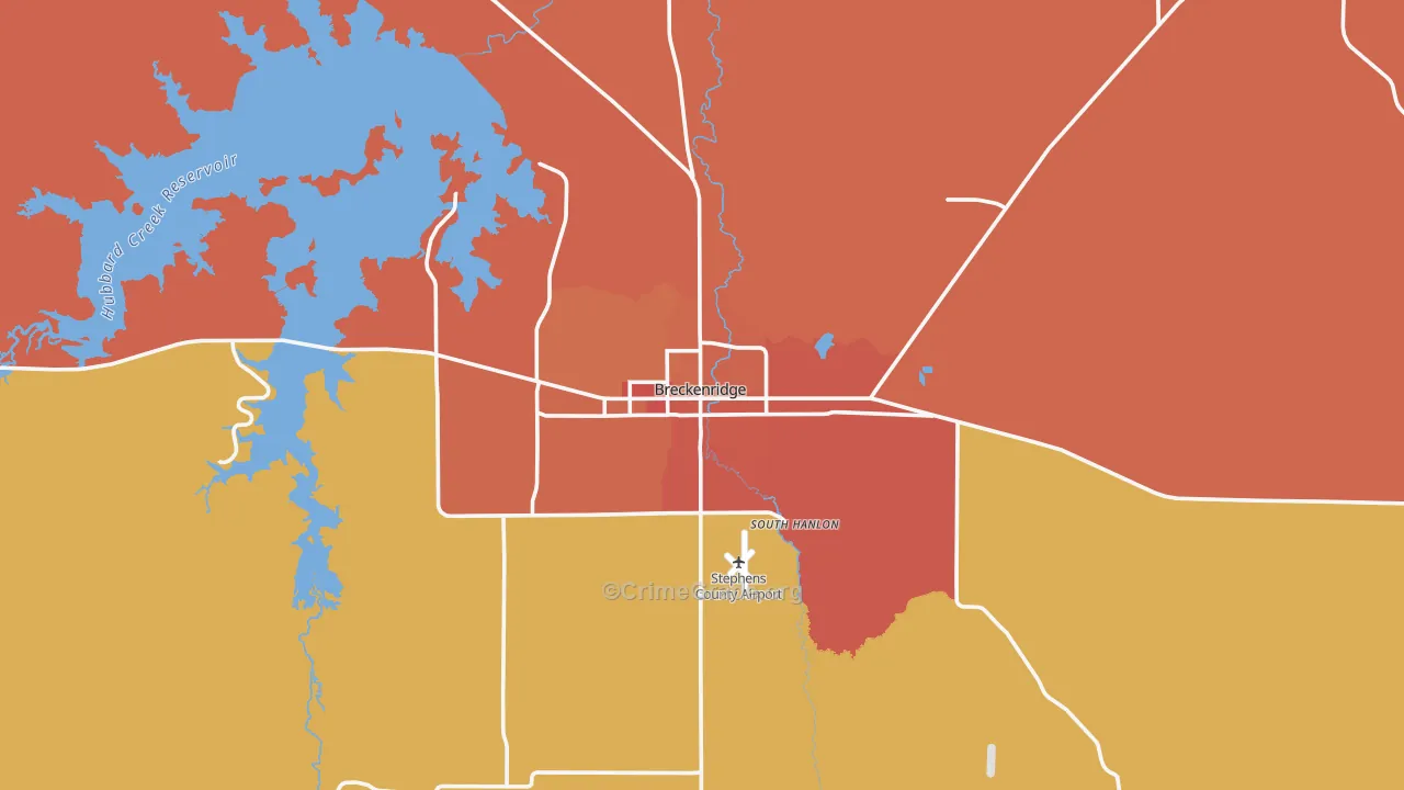 Stephens County, TX Map of Burglary Rates