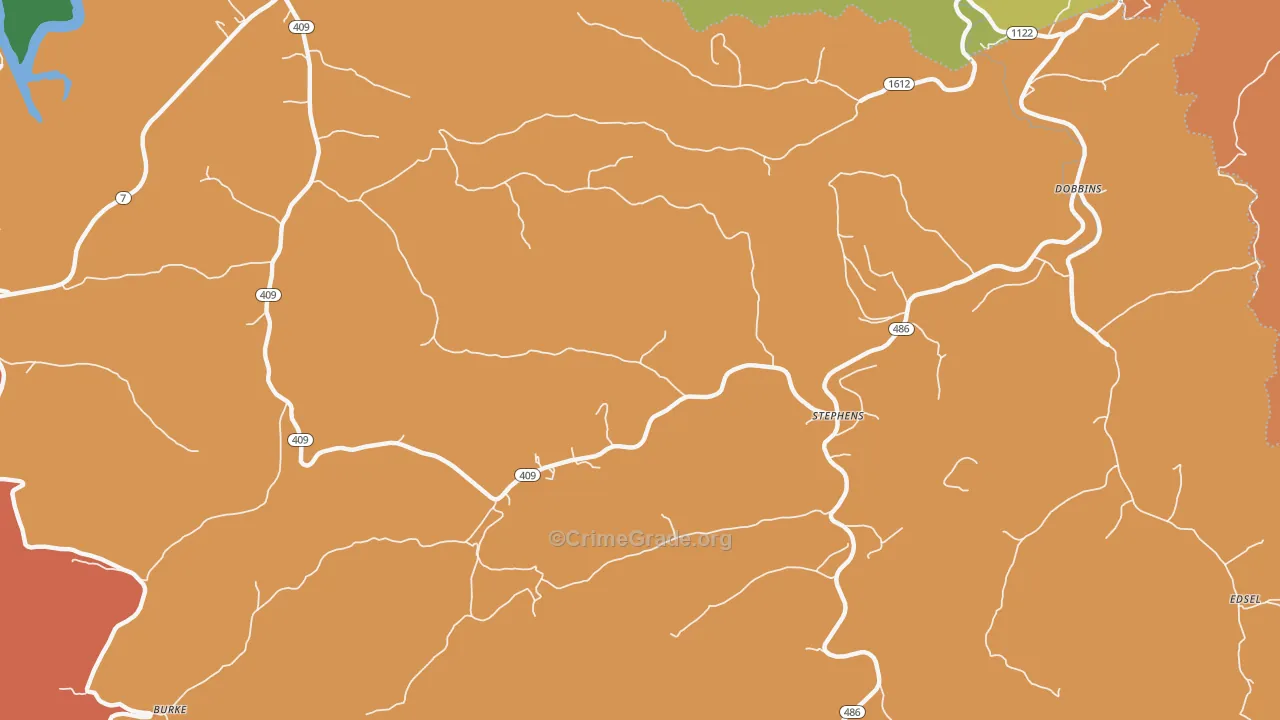 Stephens, KY Map of Burglary Rates