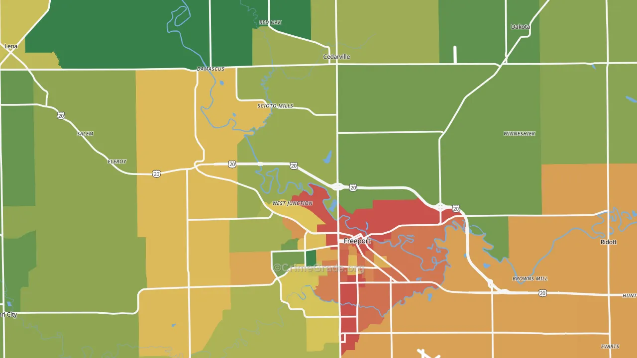Stephenson County, IL Map of Burglary Rates