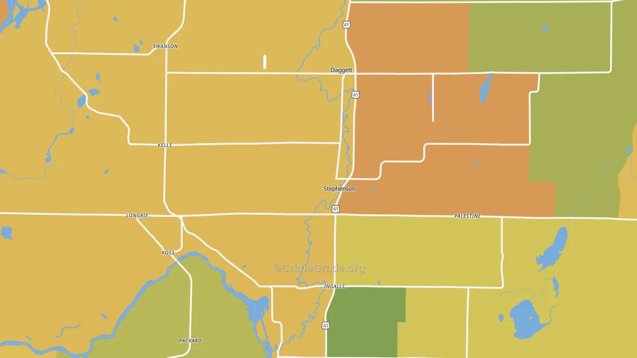 Stephenson, MI Map of Burglary Rates