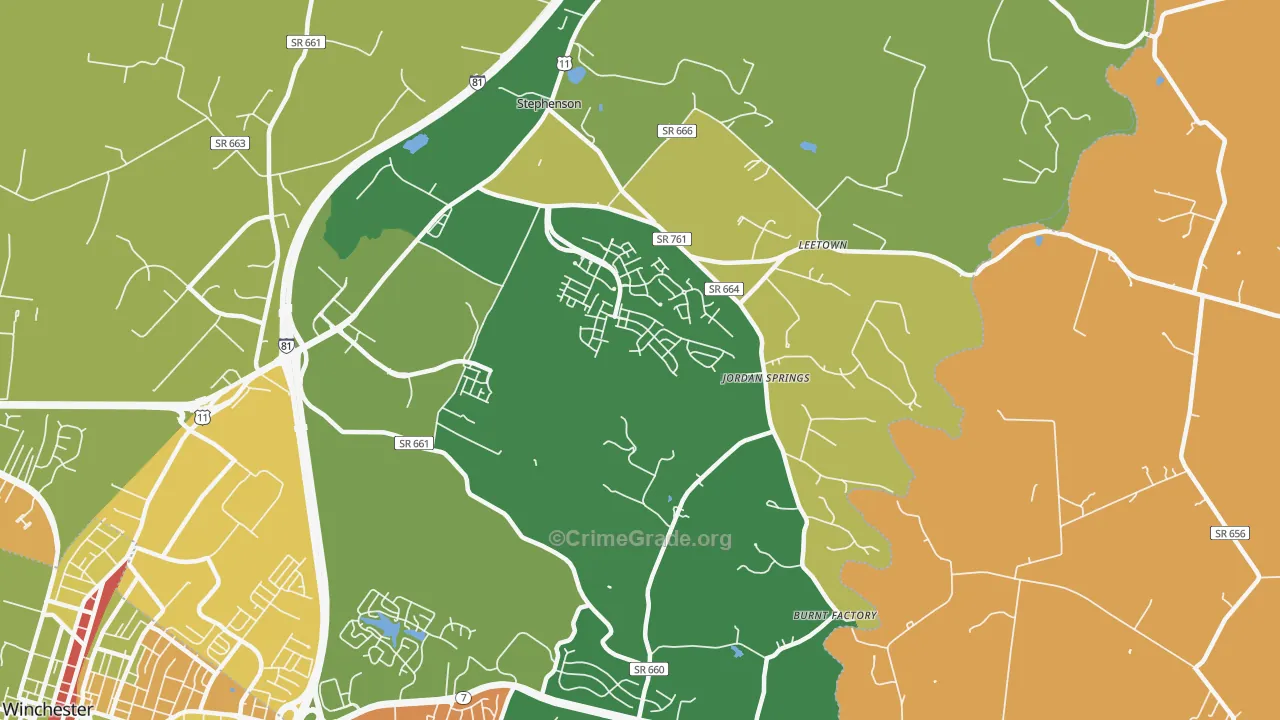 Stephenson, VA Map of Burglary Rates