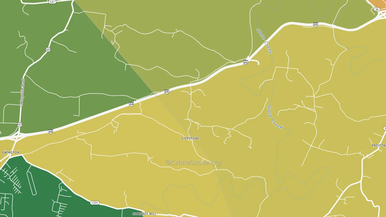 Stepstone, KY Map of Burglary Rates