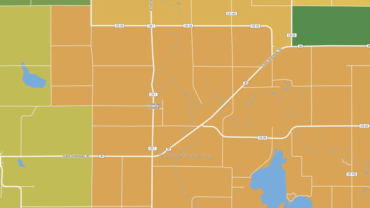 Sterling Center, MN Map of Burglary Rates