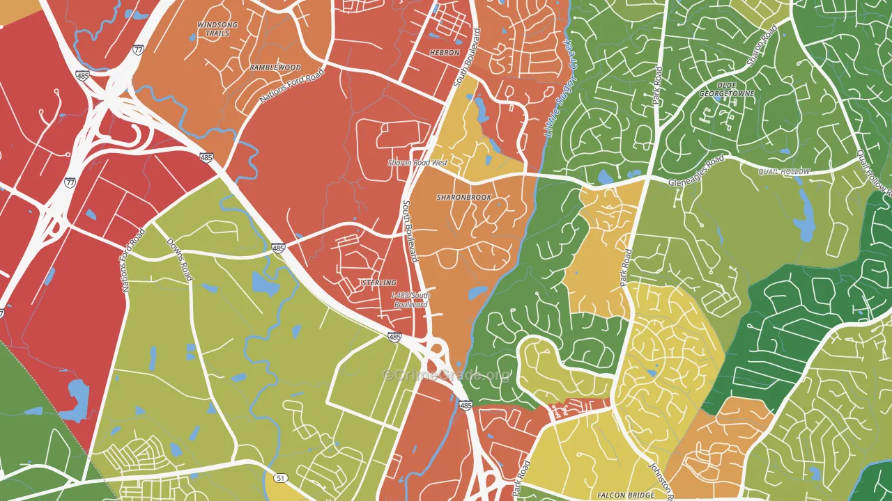 Sterling, Charlotte, NC Map of Burglary Rates