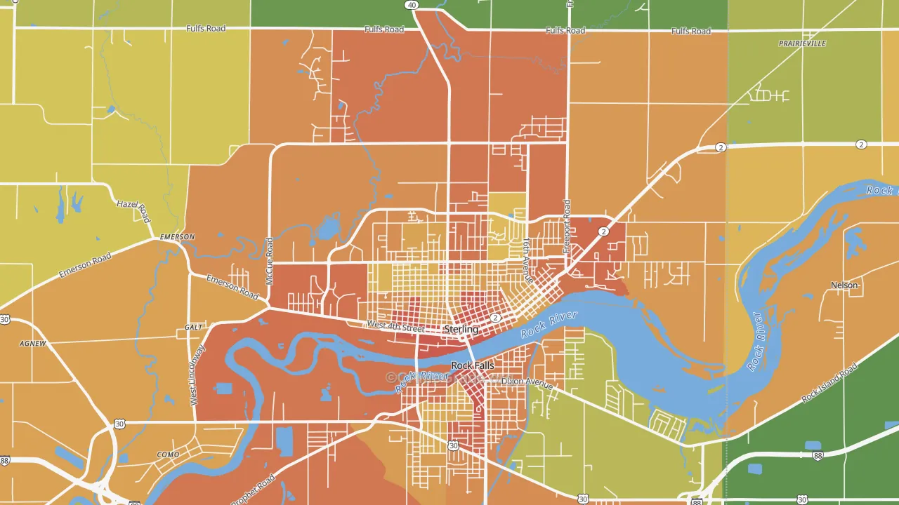 Sterling, IL Map of Burglary Rates