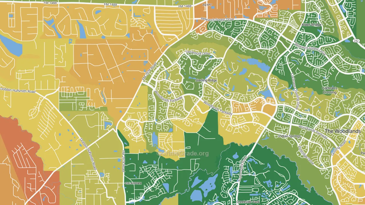 Sterling Ridge, The Woodlands, TX Map of Burglary Rates