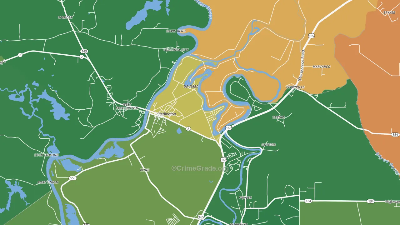 Sterlington, LA Map of Burglary Rates