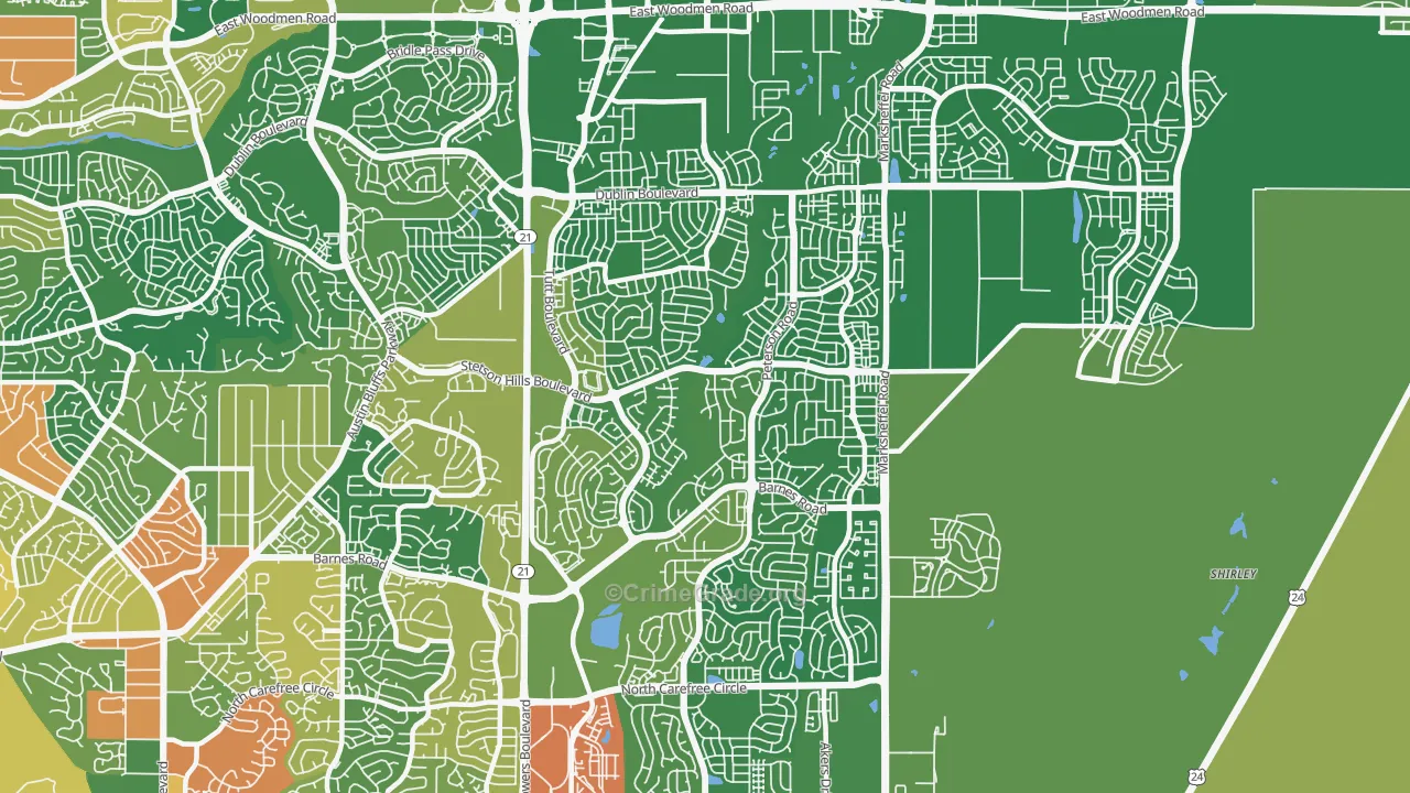 Stetson Hills, Colorado Springs, CO Map of Burglary Rates