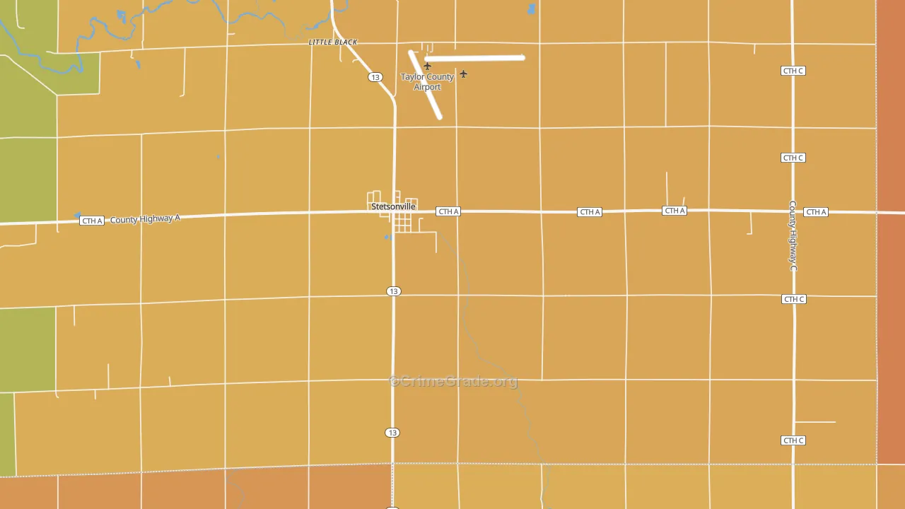 Stetsonville, WI Map of Burglary Rates