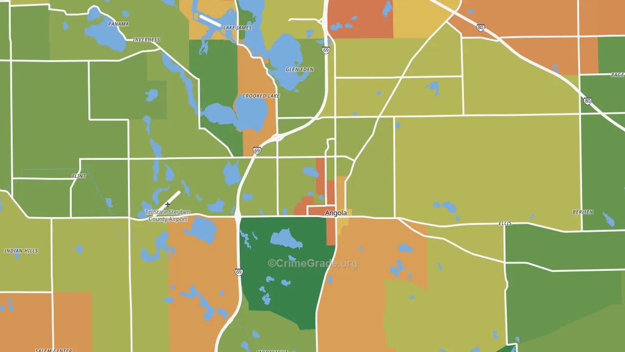 Steuben County, IN Map of Burglary Rates