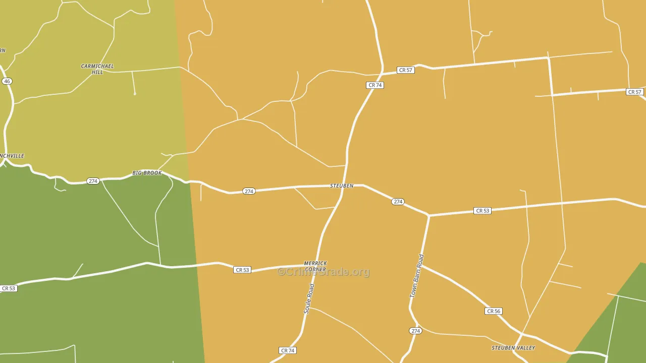 Steuben, NY Map of Burglary Rates