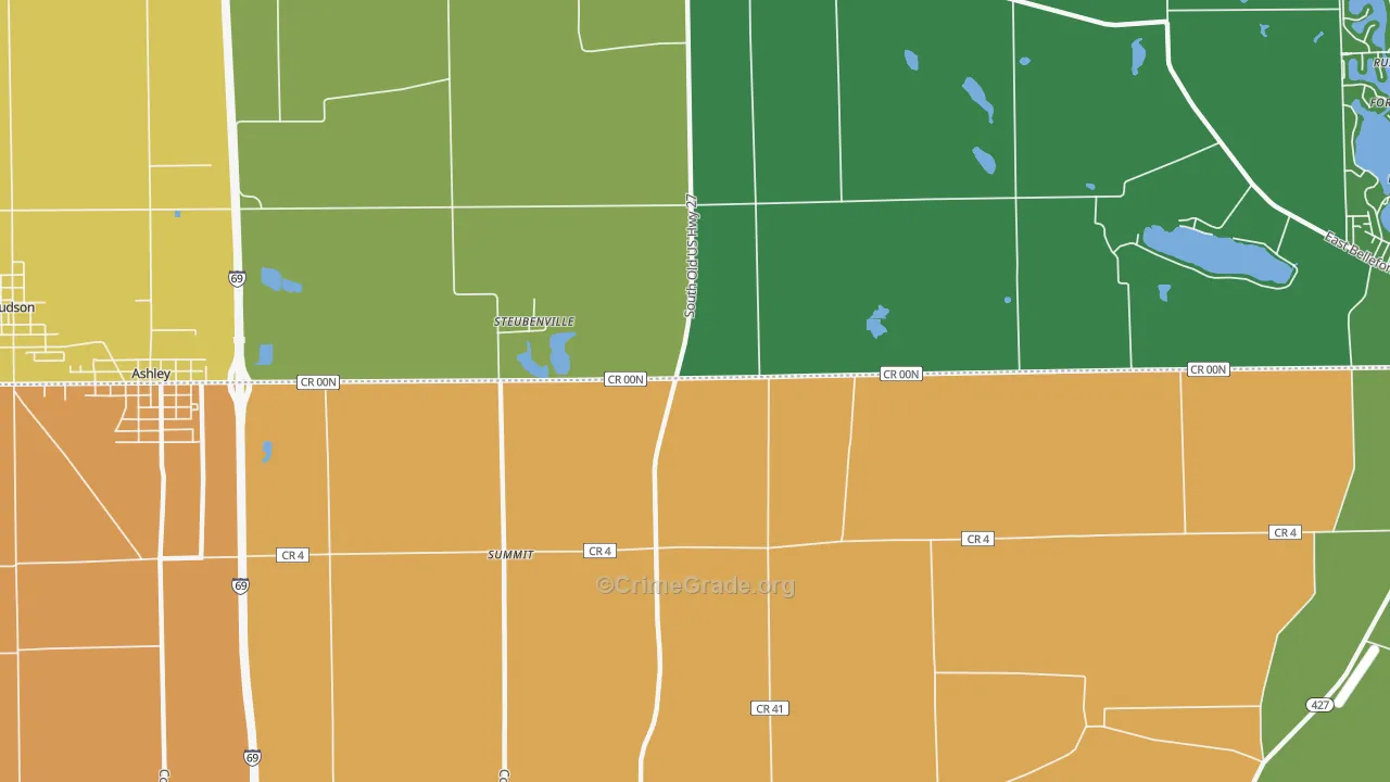 Steubenville, IN Map of Burglary Rates