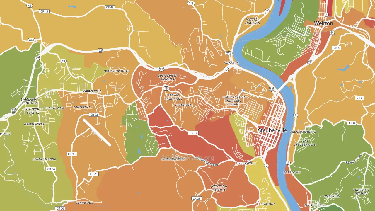 Steubenville, OH Map of Burglary Rates